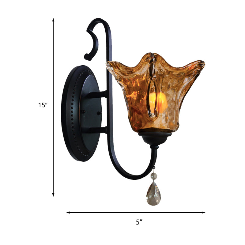 Modern Tan Wall Sconce With Flower Glass Shade - Stylish Single Head Light For Living Room