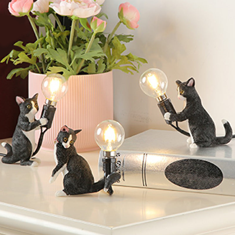 Adorable Kitten Nightstand Lamp Decorative Resin Child-Friendly 1-Bulb Ideal For Childrens Bedroom