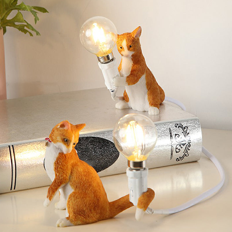 Adorable Kitten Nightstand Lamp Decorative Resin Child-Friendly 1-Bulb Ideal For Childrens Bedroom