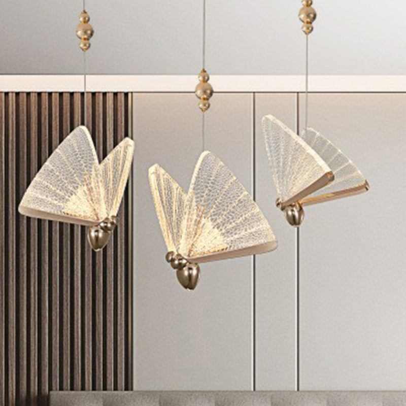 Acrylic Led Pendant Light Fixture: Art Deco Suspension Lighting For Bedroom With Butterfly Design