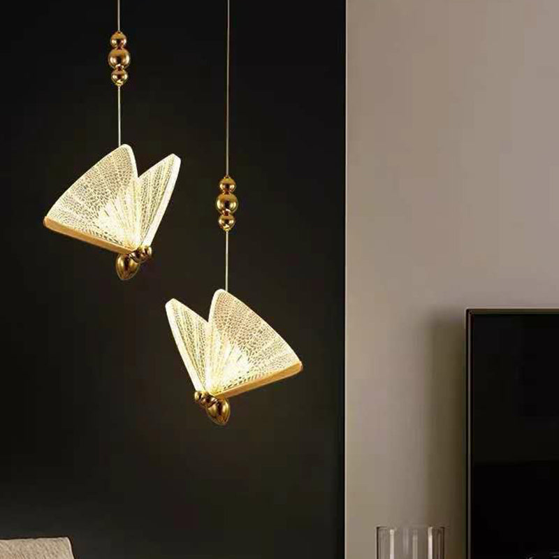 Acrylic Led Pendant Light Fixture: Art Deco Suspension Lighting For Bedroom With Butterfly Design