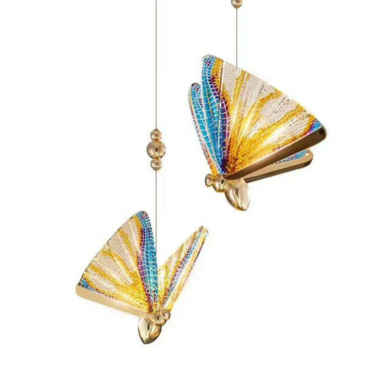 Acrylic Led Pendant Light Fixture: Art Deco Suspension Lighting For Bedroom With Butterfly Design