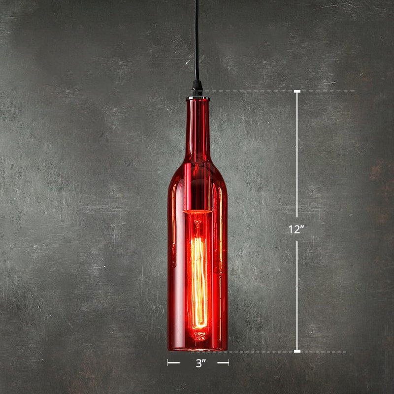 Art Deco Beer Bottle Ceiling Pendant Light | 1-Head Glass Bistro Hanging Lamp Red