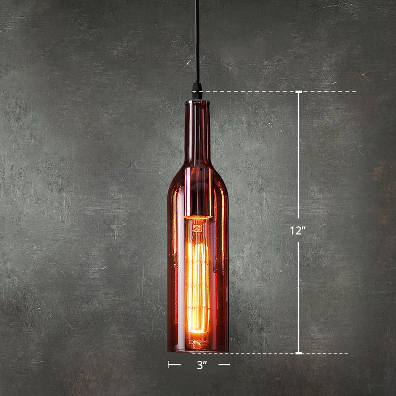 Art Deco Beer Bottle Ceiling Pendant Light | 1-Head Glass Bistro Hanging Lamp Burgundy