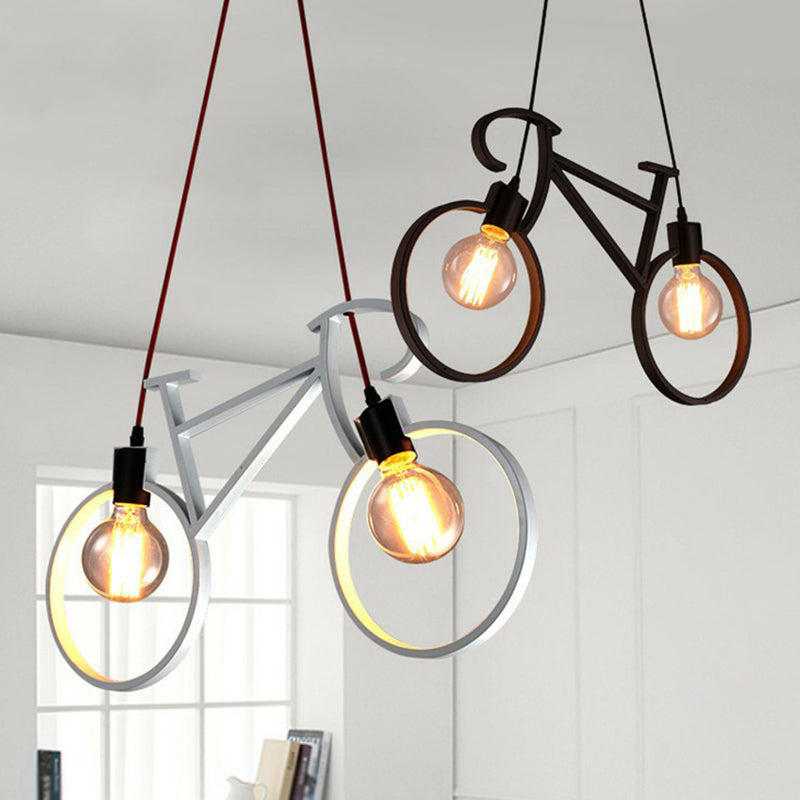 Art Deco Metallic Bicycle Bedroom Pendant Light - 2 Bulbs Suspended Lighting Fixture