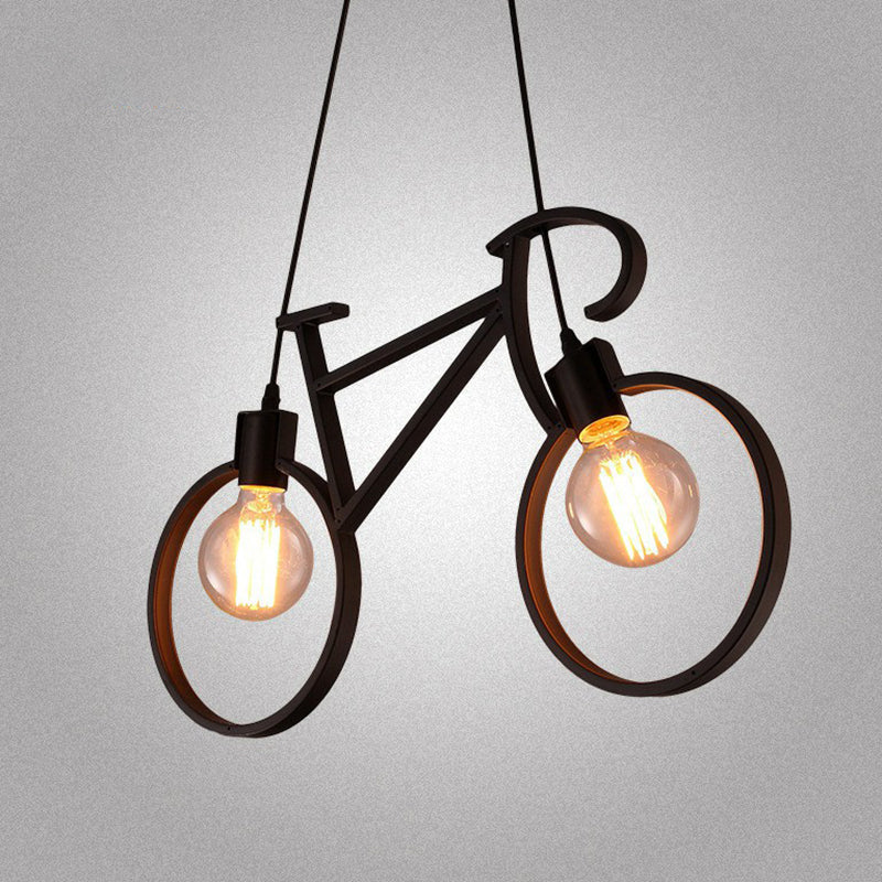 Art Deco Metallic Bicycle Bedroom Pendant Light - 2 Bulbs Suspended Lighting Fixture