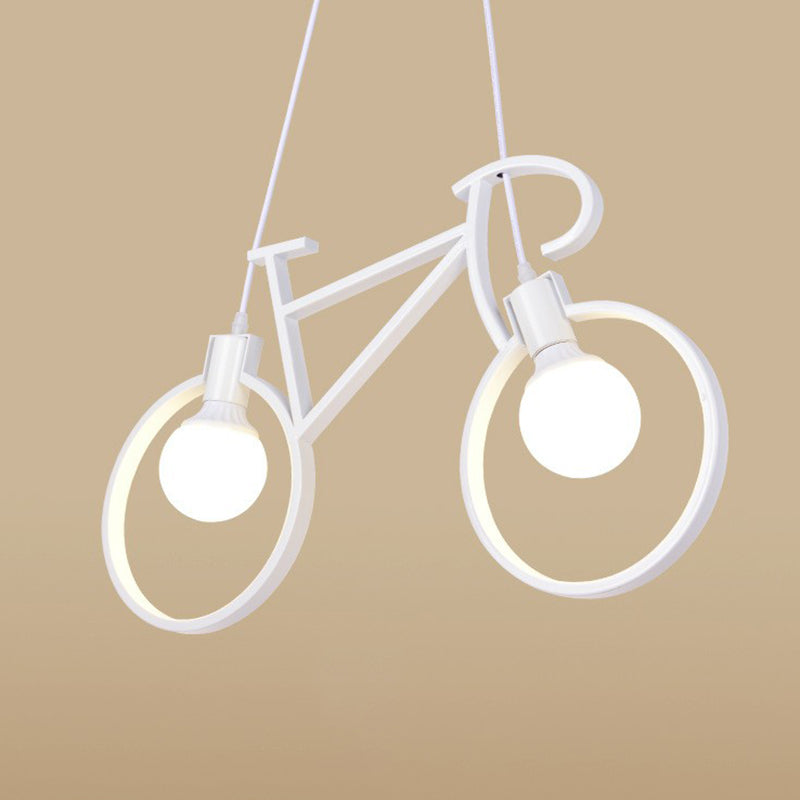 Art Deco Metallic Bicycle Bedroom Pendant Light - 2 Bulbs Suspended Lighting Fixture