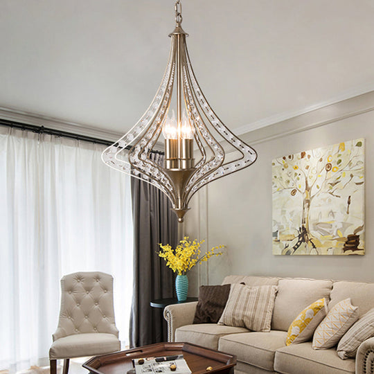 Silver Crystal Diamond Chandelier Pendant Light - Minimalist 4-Head Living Room Hanging Lamp