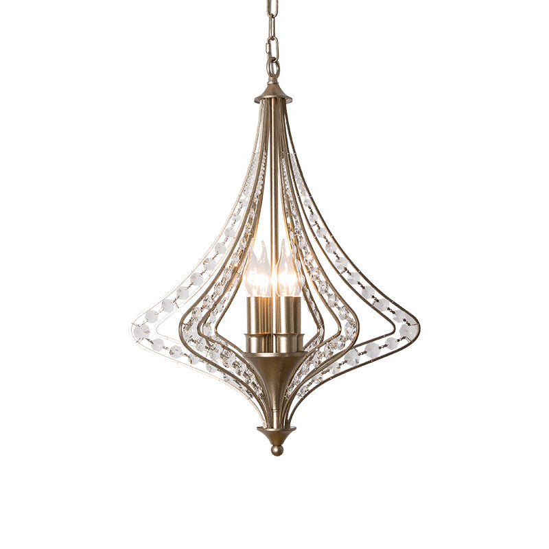 Silver Crystal Diamond Chandelier Pendant Light - Minimalist 4-Head Living Room Hanging Lamp