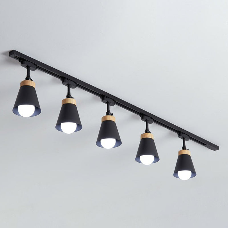 Nordic Style Semi Flush Mount Spotlight - Living Room Track Light with Cone Metal Shade, Various Configurations