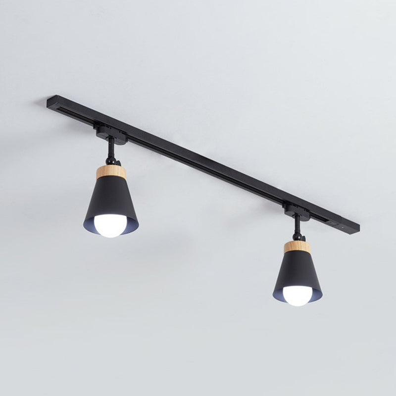 Nordic Style Semi Flush Mount Spotlight - Living Room Track Light with Cone Metal Shade, Various Configurations