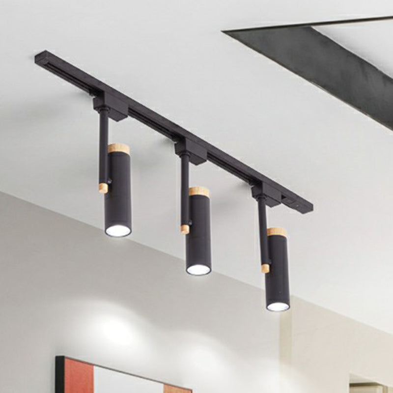 Nordic Tubular Spotlight With Wood Cap - Semi Flush Mount For Living Room Track Lighting