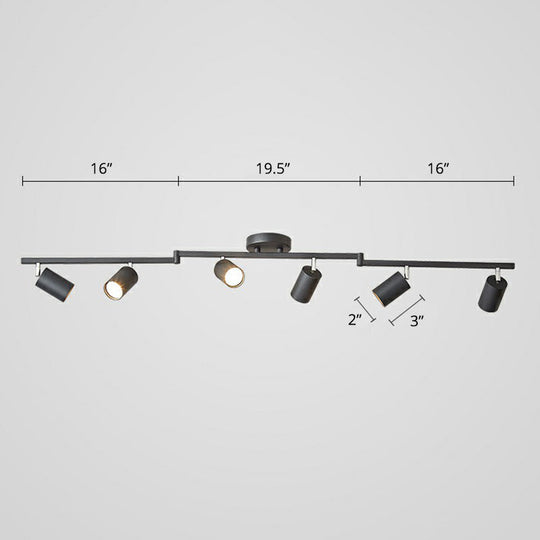 Nordic Style Tubular Metal Flush Mount 6-Light Ceiling Spotlight For Living Room Black