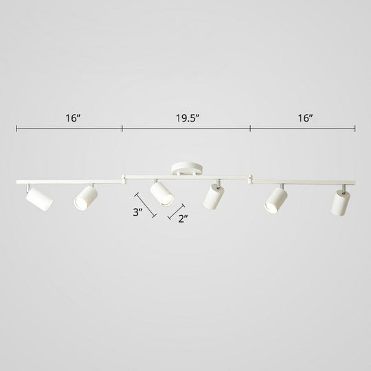 Nordic Style Tubular Metal Flush Mount 6-Light Ceiling Spotlight For Living Room White