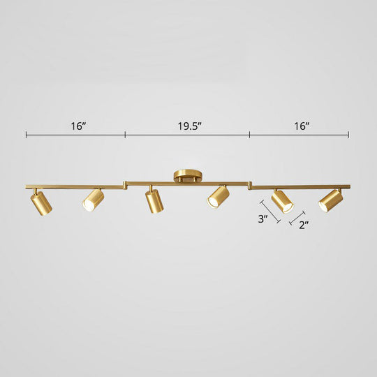 Nordic Style Tubular Metal Flush Mount 6-Light Ceiling Spotlight For Living Room Gold