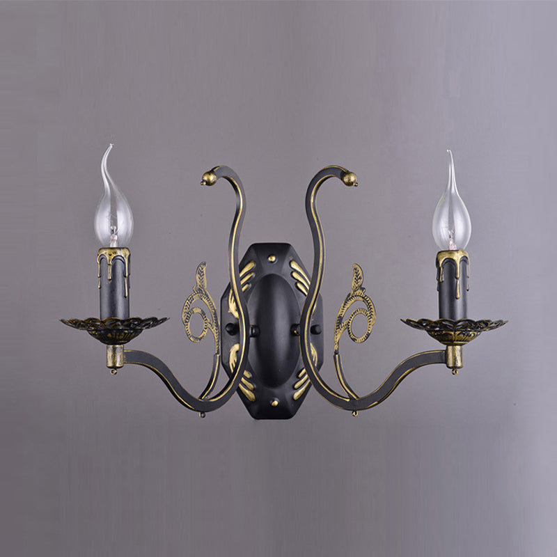 Retro Metal 1/2-Light Black Wall Mounted Candelabra Sconce For The Living Room