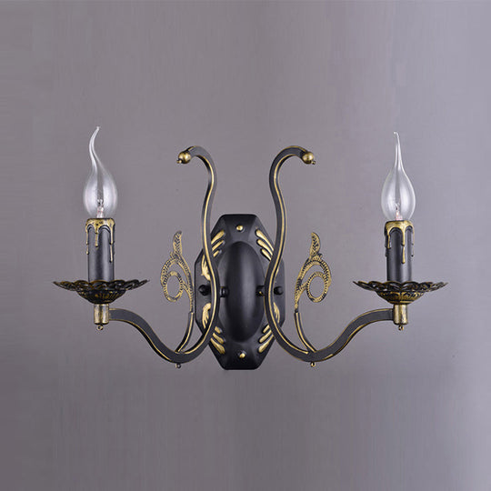 Retro Metal 1/2-Light Black Wall Mounted Candelabra Sconce For The Living Room