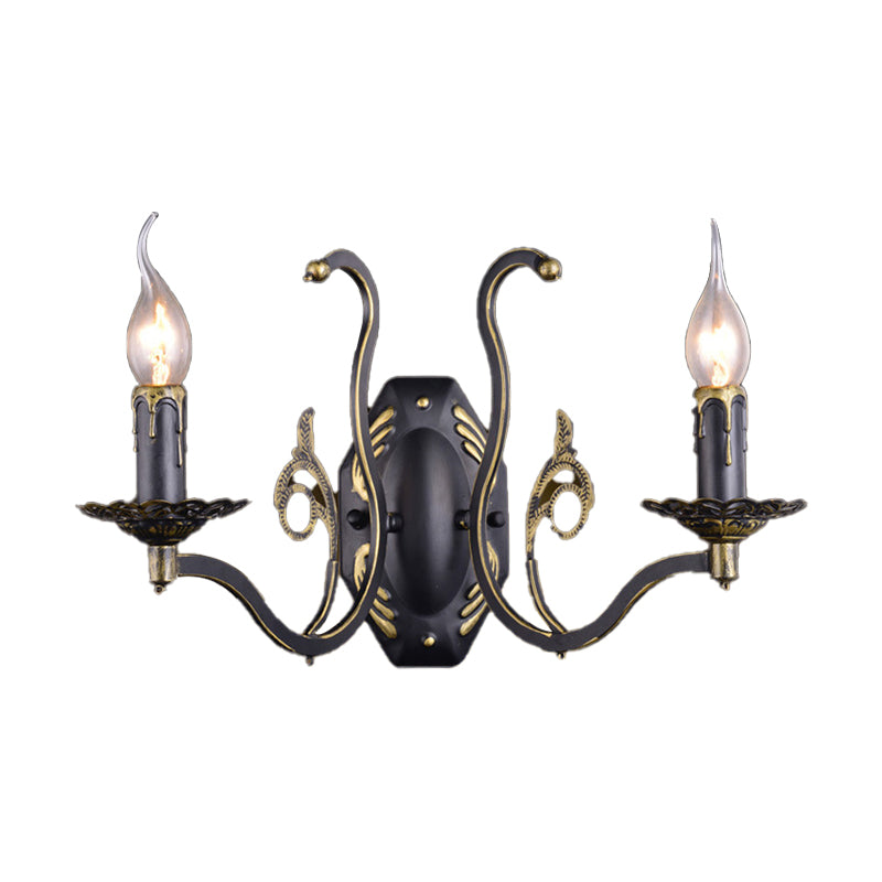 Retro Metal 1/2-Light Black Wall Mounted Candelabra Sconce For The Living Room