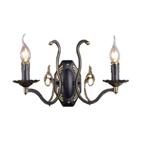 Retro Metal 1/2-Light Black Wall Mounted Candelabra Sconce For The Living Room