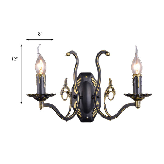 Retro Metal 1/2-Light Black Wall Mounted Candelabra Sconce For The Living Room