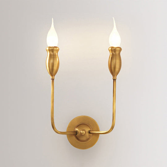 Vintage Brass Candle Wall Sconce Lighting - 1/2-Head Metal Lamp For Dining Room