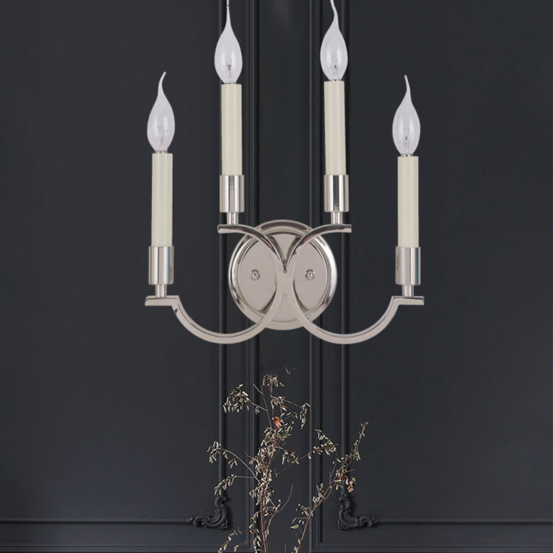 Antique Metal Candelabra Sconce Light Fixture With 4-Bulb Chrome Wall Mount For Living Room