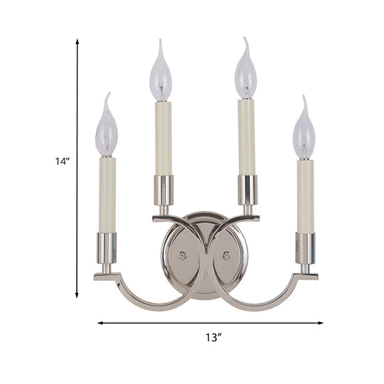 Antique Metal Candelabra Sconce Light Fixture With 4-Bulb Chrome Wall Mount For Living Room