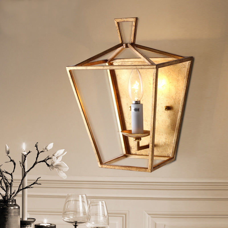 Golden Metal Candle Wall Sconce: Traditional Single Head Bedroom Lighting