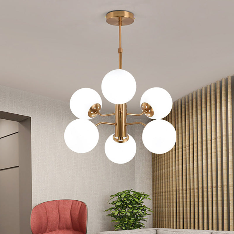 Modern Gold Ball Pendant Chandelier - Multiple Led Lights And Sputnik Design With White Glass