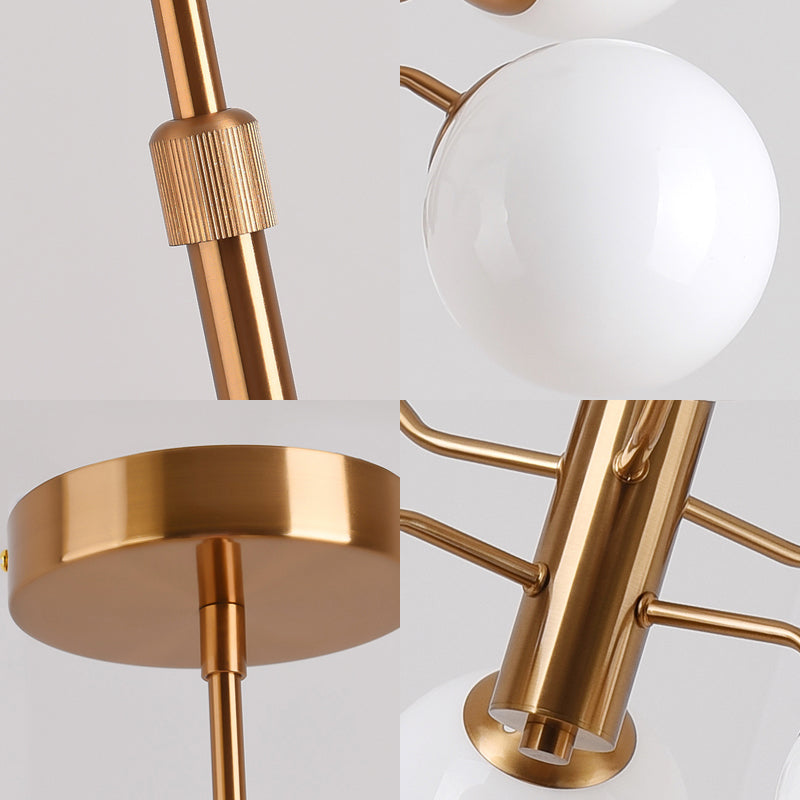 Modern Gold Ball Pendant Chandelier- White Glass LED Hanging Lamp with Sputnik Design