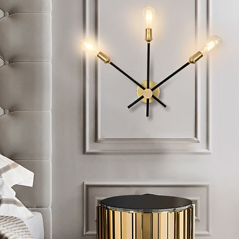 Bedroom Wall Lamp: Black-Gold Wrought Iron Sconce Light With Exposed Bulbs 3 /