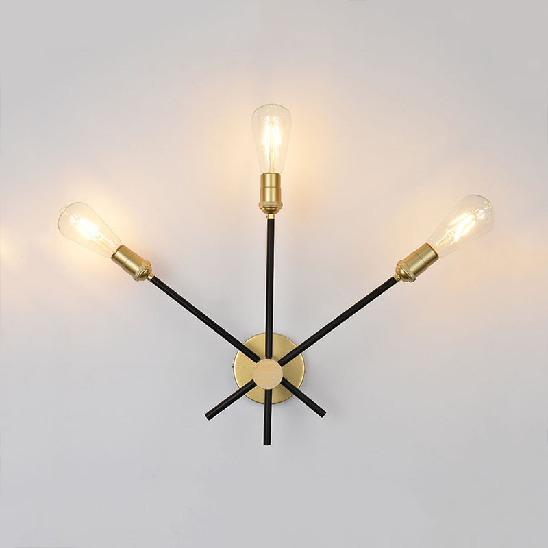 Bedroom Wall Lamp: Black-Gold Wrought Iron Sconce Light With Exposed Bulbs