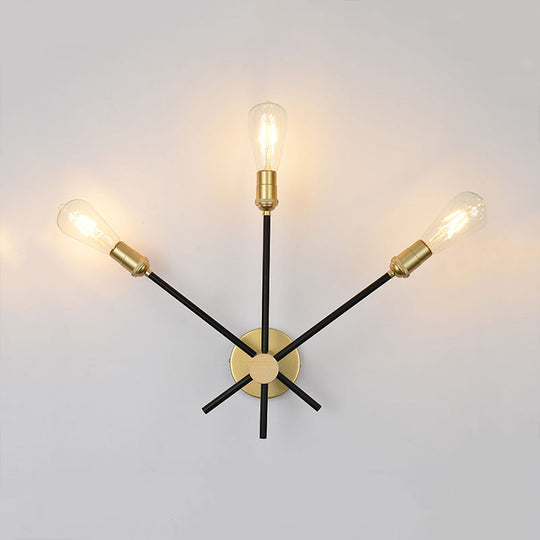 Bedroom Wall Lamp: Black-Gold Wrought Iron Sconce Light With Exposed Bulbs