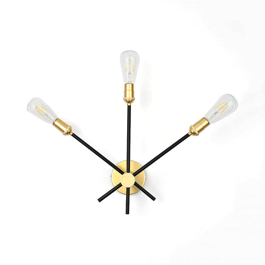 Bedroom Wall Lamp: Black-Gold Wrought Iron Sconce Light With Exposed Bulbs