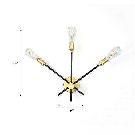 Bedroom Wall Lamp: Black-Gold Wrought Iron Sconce Light With Exposed Bulbs