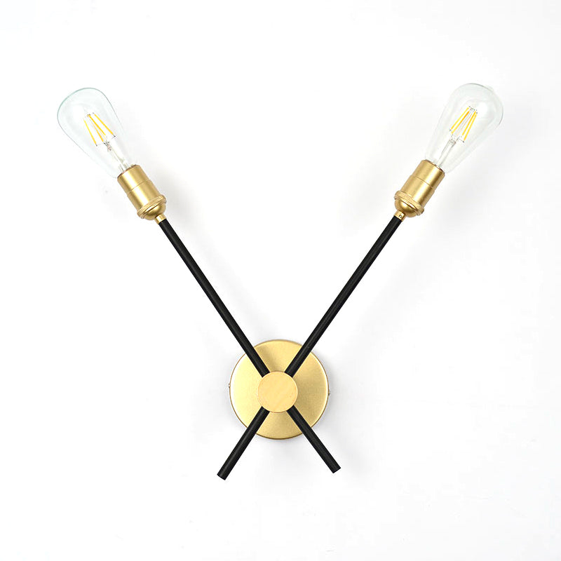 Bedroom Wall Lamp: Black-Gold Wrought Iron Sconce Light With Exposed Bulbs