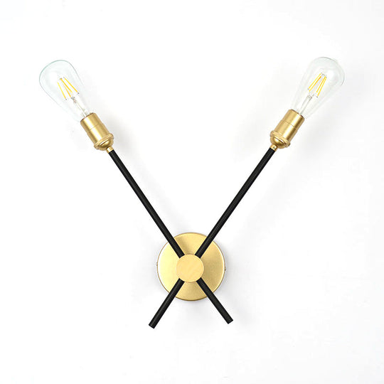 Bedroom Wall Lamp: Black-Gold Wrought Iron Sconce Light With Exposed Bulbs