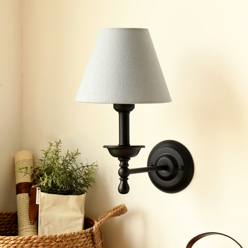 Traditional Gray-Blue/White Fabric Cone Shade Wall Sconce Light