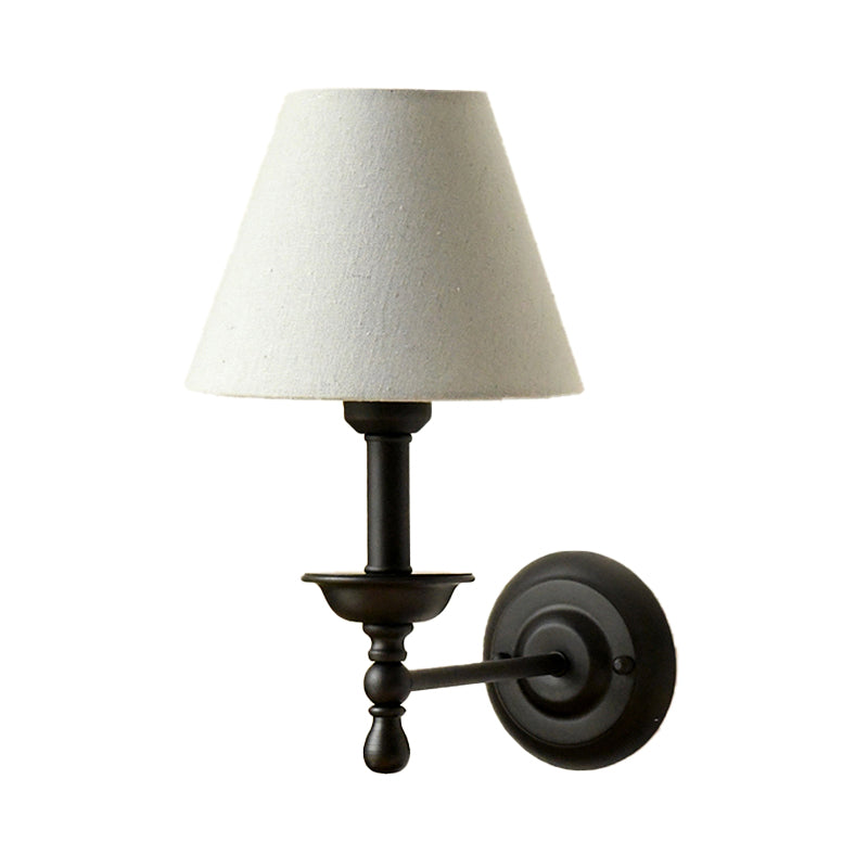 Traditional Gray-Blue/White Fabric Cone Shade Wall Sconce Light