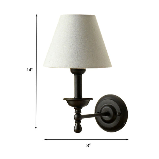 Traditional Gray-Blue/White Fabric Cone Shade Wall Sconce Light