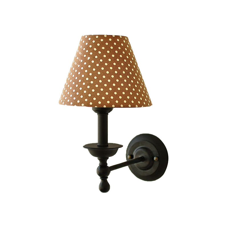 Modern Tapered Sconce Light With Dot Fabric Shade - Coffee/Blue