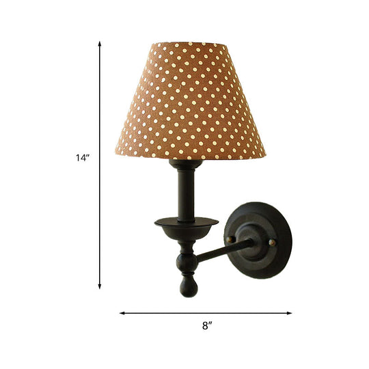 Modern Tapered Sconce Light With Dot Fabric Shade - Coffee/Blue