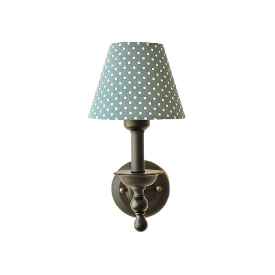 Modern Tapered Sconce Light With Dot Fabric Shade - Coffee/Blue