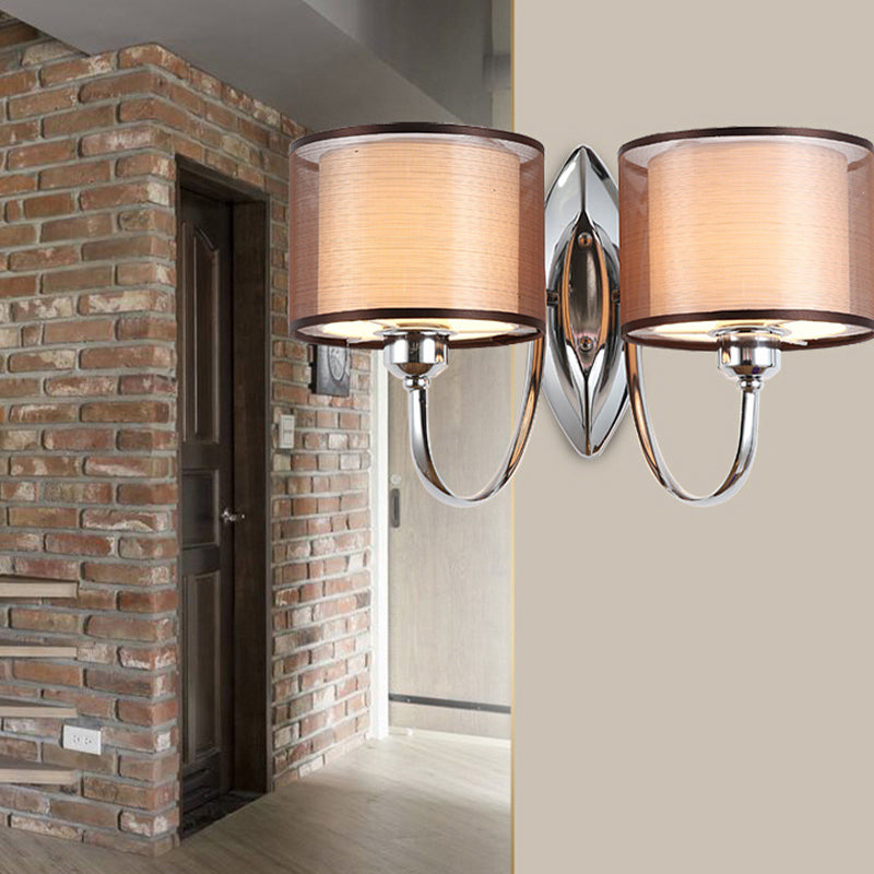 Modern Cylindrical Fabric Shade Wall Sconce - Stylish 1/2-Light Hallway Fixture With Chrome Finish