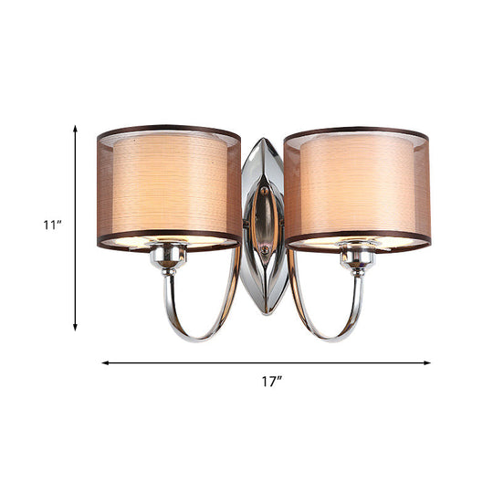 Modern Cylindrical Fabric Shade Wall Sconce - Stylish 1/2-Light Hallway Fixture With Chrome Finish