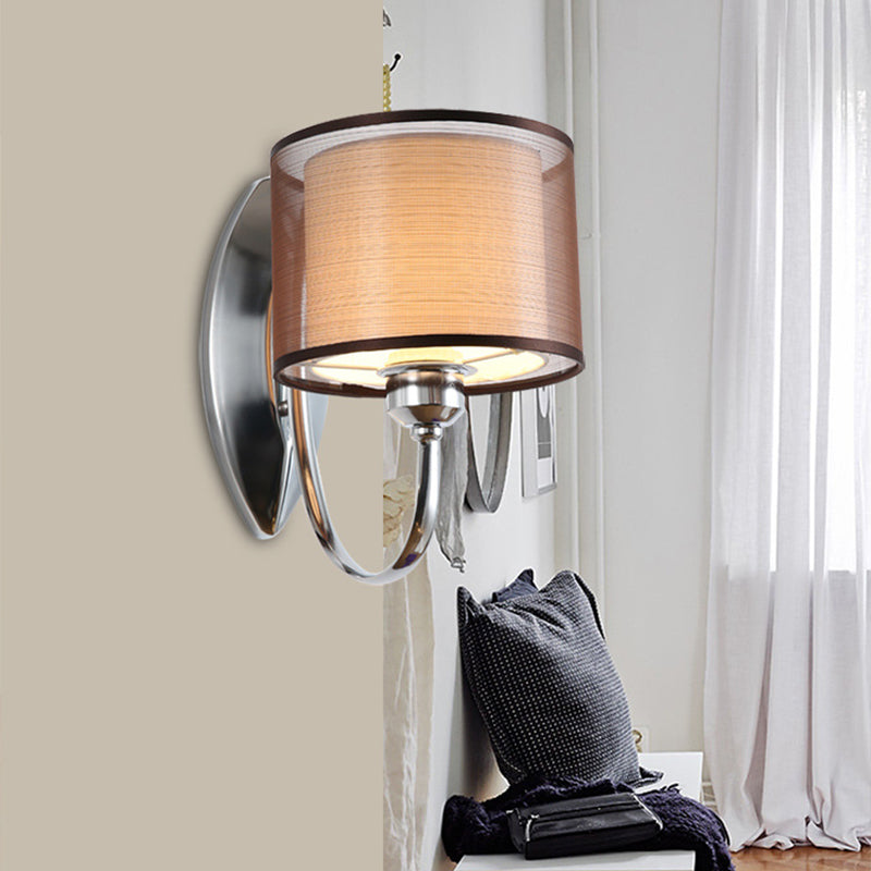 Modern Cylindrical Fabric Shade Wall Sconce - Stylish 1/2-Light Hallway Fixture With Chrome Finish