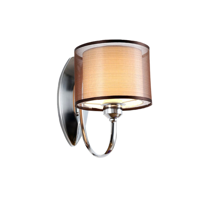 Modern Cylindrical Fabric Shade Wall Sconce - Stylish 1/2-Light Hallway Fixture With Chrome Finish