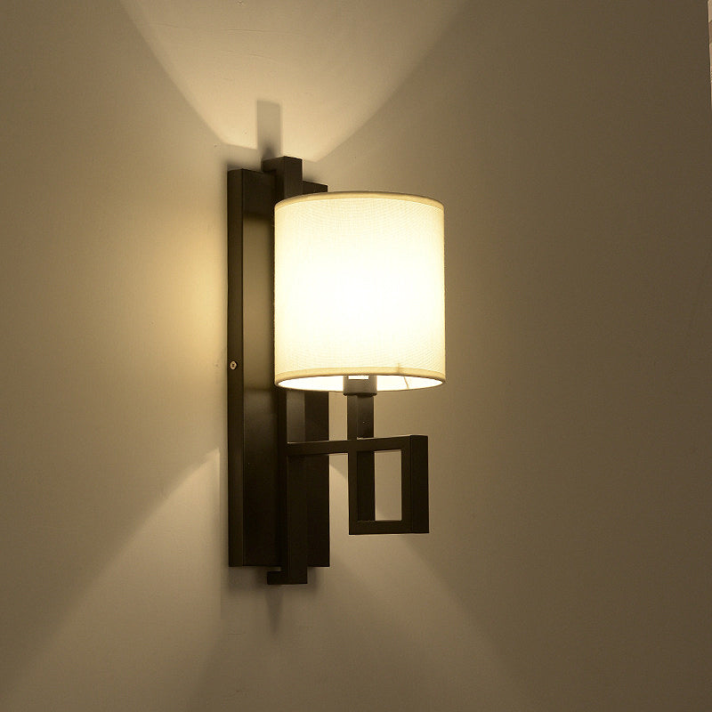 Vintage Black/Bronze Wall Sconce With Fabric Cylinder Shade For Hallway Lighting Black