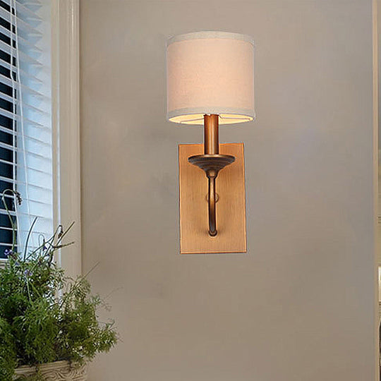 Vintage Style Fabric Shade Wall Lamp: 1/2-Light Bedroom Sconce In Flaxen 1 /