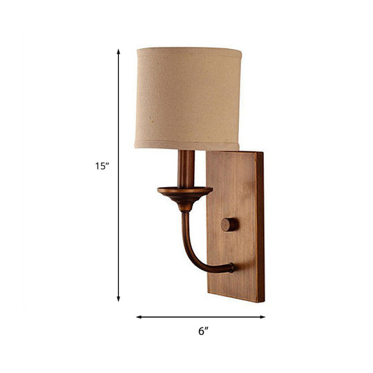 Vintage Style Fabric Shade Wall Lamp: 1/2-Light Bedroom Sconce In Flaxen